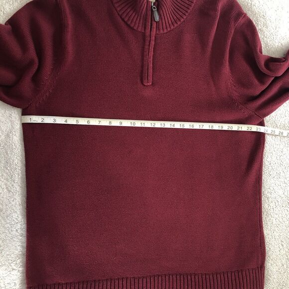 LL Bean Sweater Mens XL Maroon Mock Neck Quarter Zip Cotton Grandpa Cabin Preppy - Picture 9 of 10